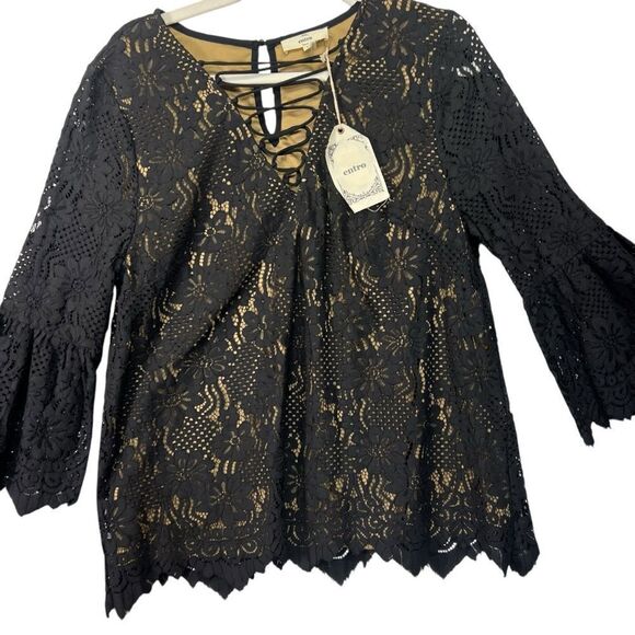 New Nwt Entro Long Sleeve Lace Top Black Size large - Picture 2 of 12